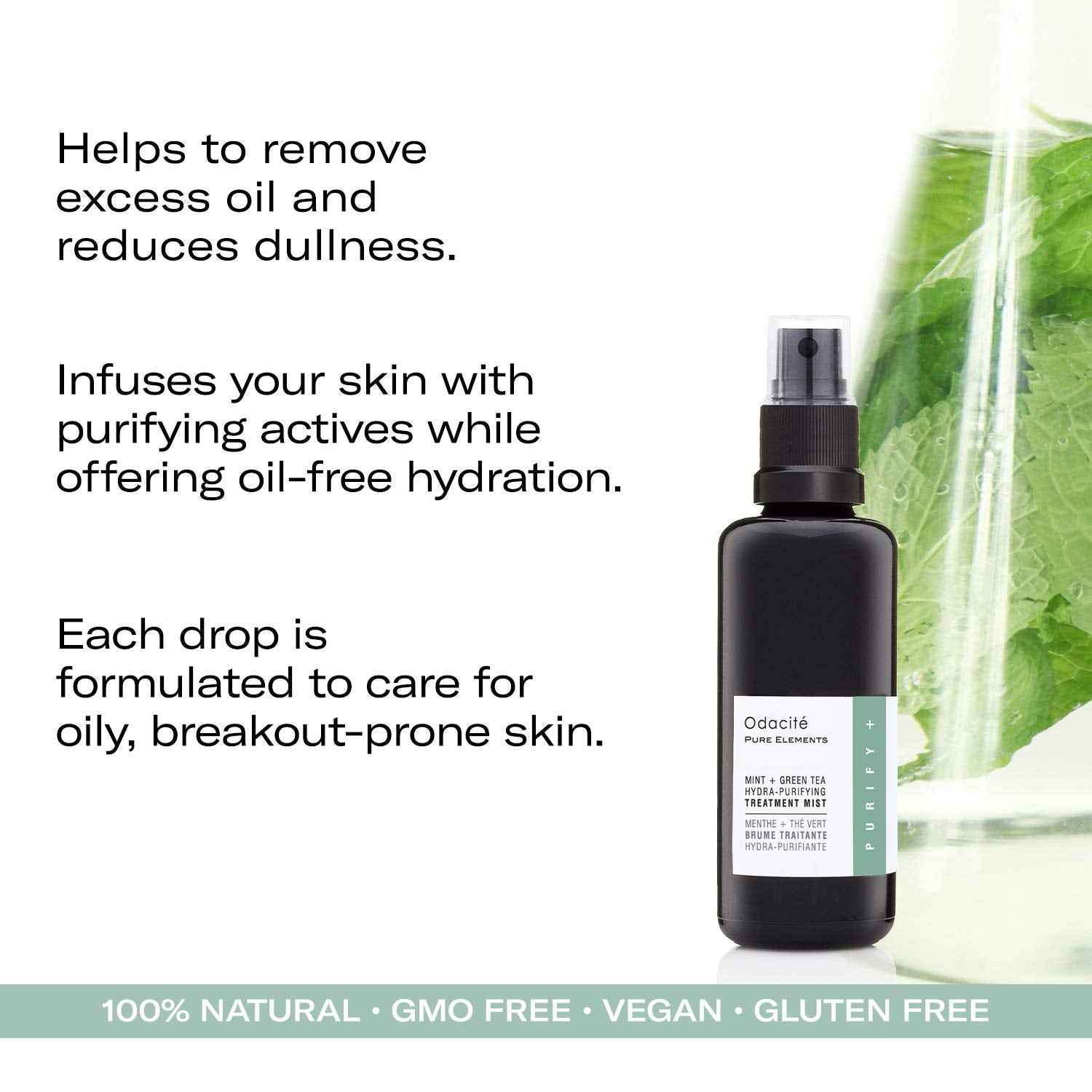 Odacité Anti Aging Face Serum - Mint & Green Tea Hydra-Purifying Mist Glow Recipe, Acne & Pimple Prone Skin, Clearing Face Mist for Hydration, Blemishes, Clogged Pores, Tired Complexion - 1.69 fl. oz