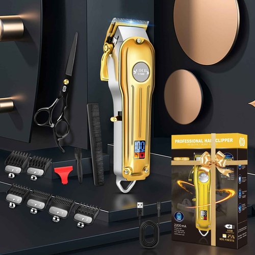 CIICII Hair Clippers for Men Professional, Cordless Barber Clippers for Hair Cutting (12Pcs Rechargeable USB Adjustable LCD Display Hair Beard Grooming Trimming Haircut Kit) for DIY Home Barber Salon