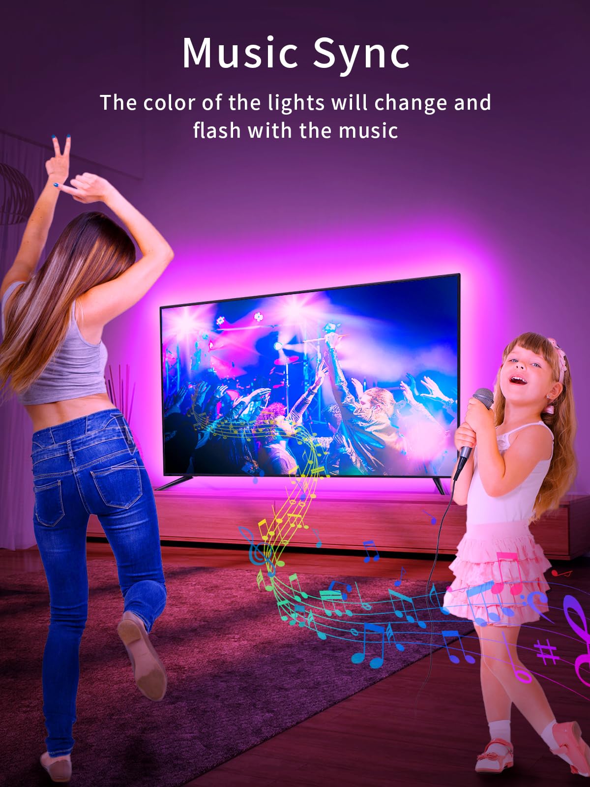 KANTUTOE TV LED Lights, 11.5ft LED Lights for 32-55 Inch TV, RGB LED Strip Backlights Behind TV with Remote, Music Sync Bluetooth APP Control USB Powered for Bedroom, PC, Gaming Monitor