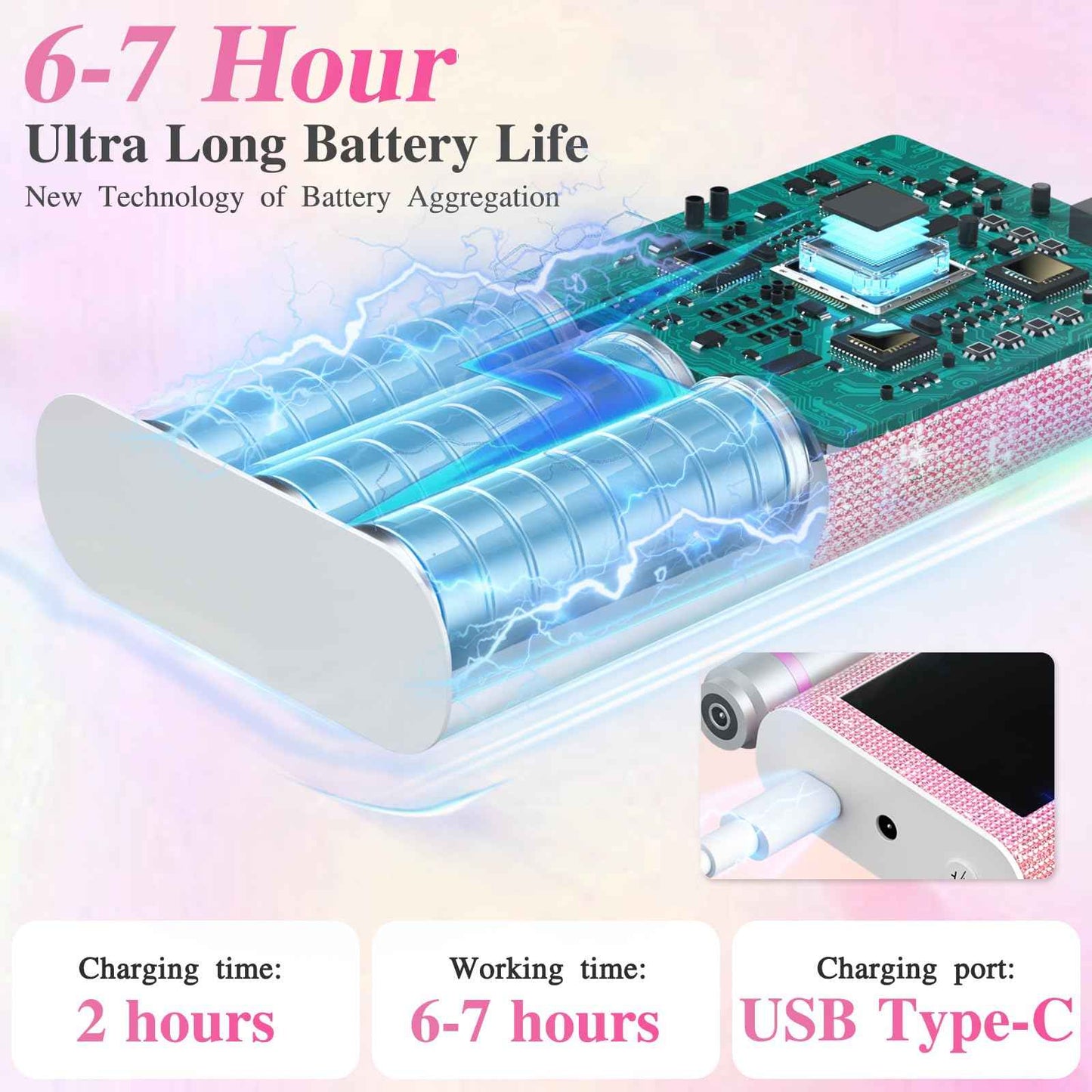 Professional Electric Nail Drill File,45000RPM Portable Machine E File with Bits & Base,Rechargeable Cordless Nail Drill Kit for Shaping,Removing & Polishing Acrylic Nails Gel for Salon Home (Pink)