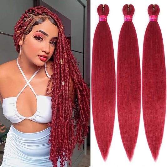 Rose Red Braiding Hair Pre Stretched 26 Inches 3 Packs Kanekalon Braiding Hair Extensions Synthetic Fiber Hair Braids