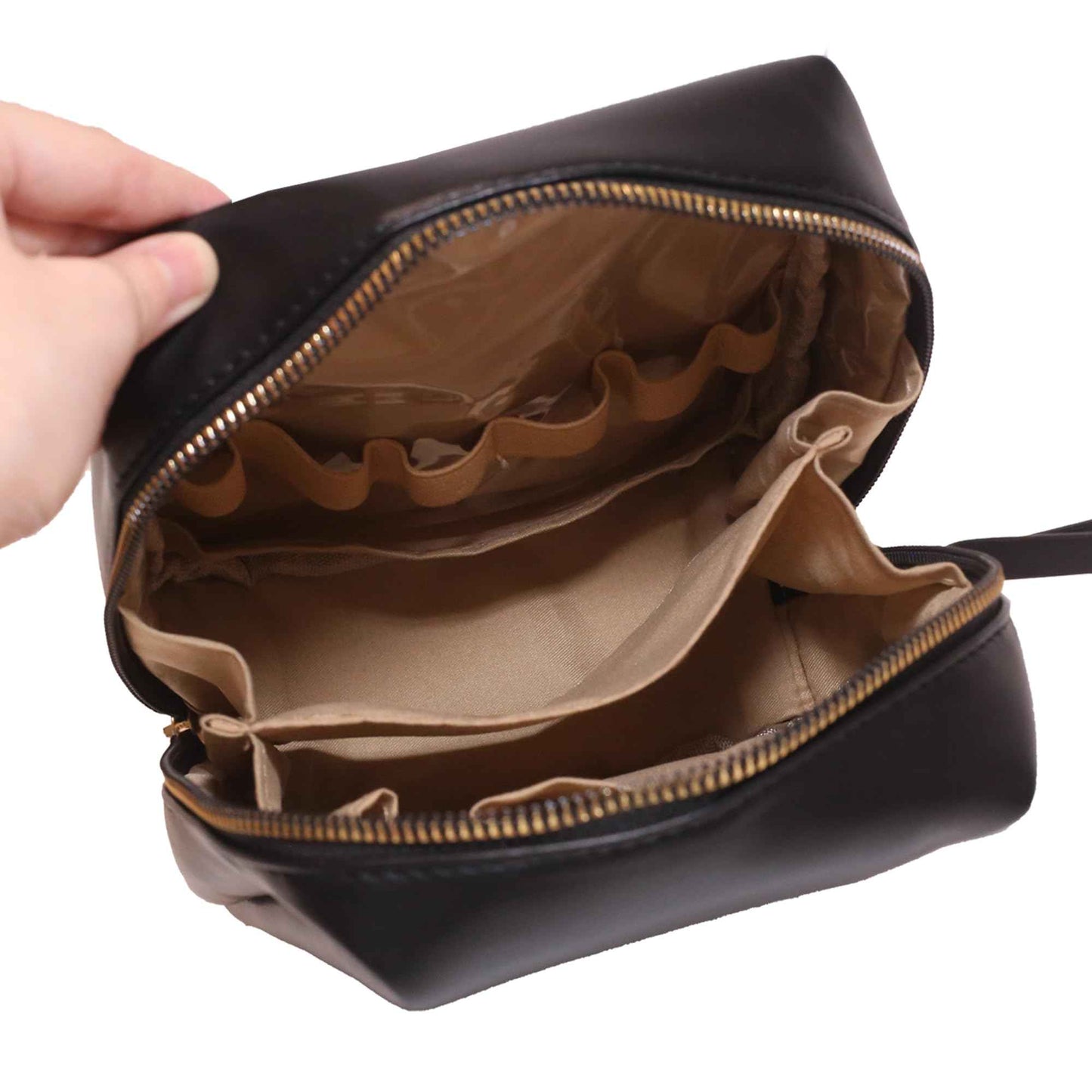 Elegant Portable Puffer Cosmetic Bag for Women with Compartments Large Capacity Travel Makeup Bag for Purse (Black)