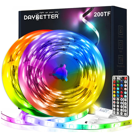 DAYBETTER Led Strip Lights 200ft, RGB Led Light Strip with 44Keys Remote Controller, Color Changing Led Lights for Bedroom 100 ft of 2 Rolls