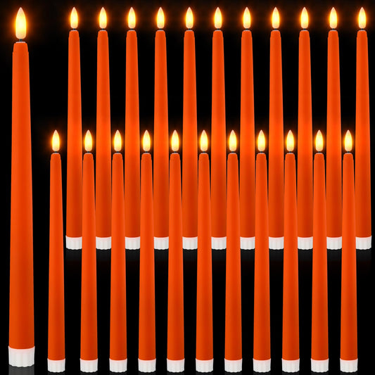 Macarrie 24 Packs Flameless Taper Candles Battery Operated 11 Inch Long Candle Light LED Flameless Candlesticks Fake Candles Flickering Tapered Candles for Wedding, Christmas(Orange)