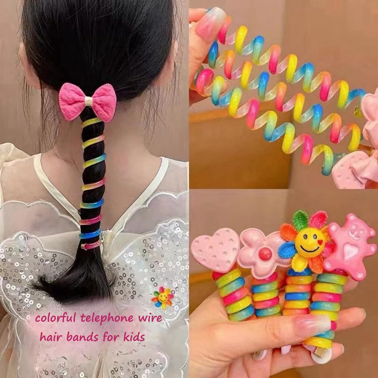 Stylish Spiral Hair Ties, Colorful Telephone Wire Accessories for Kids & Women's Trendy Hairstyles (8 PCS)