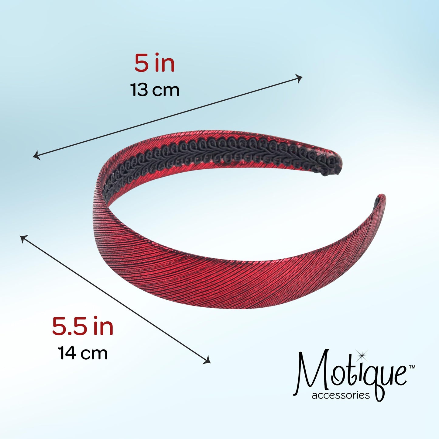 Motique Accessories 1 Inch Metallic Fabric Headband for Women andGirls (Red)