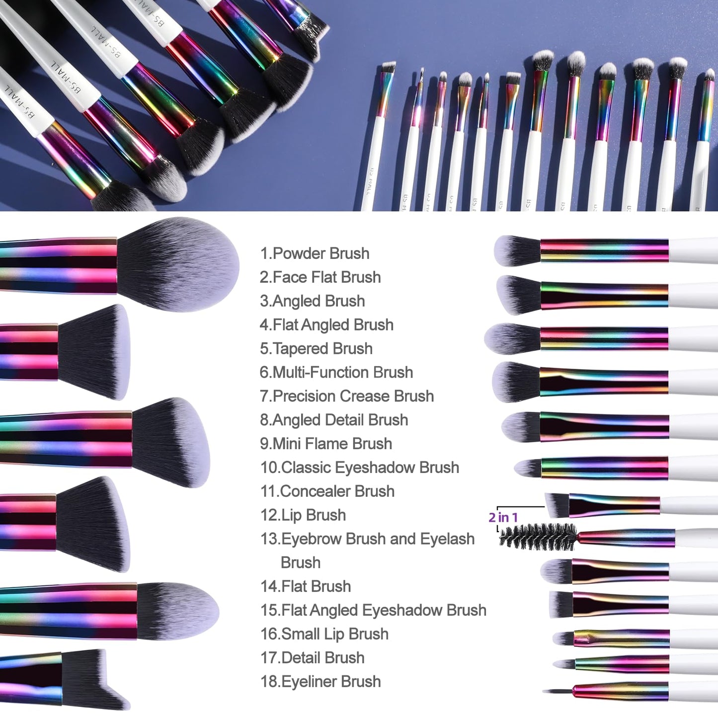 BS-MALL Makeup Brushes Makeup Tools Kit Premium Synthetic Powder Foundation Contour Concealers Lip Brushes Set 18 Pcs