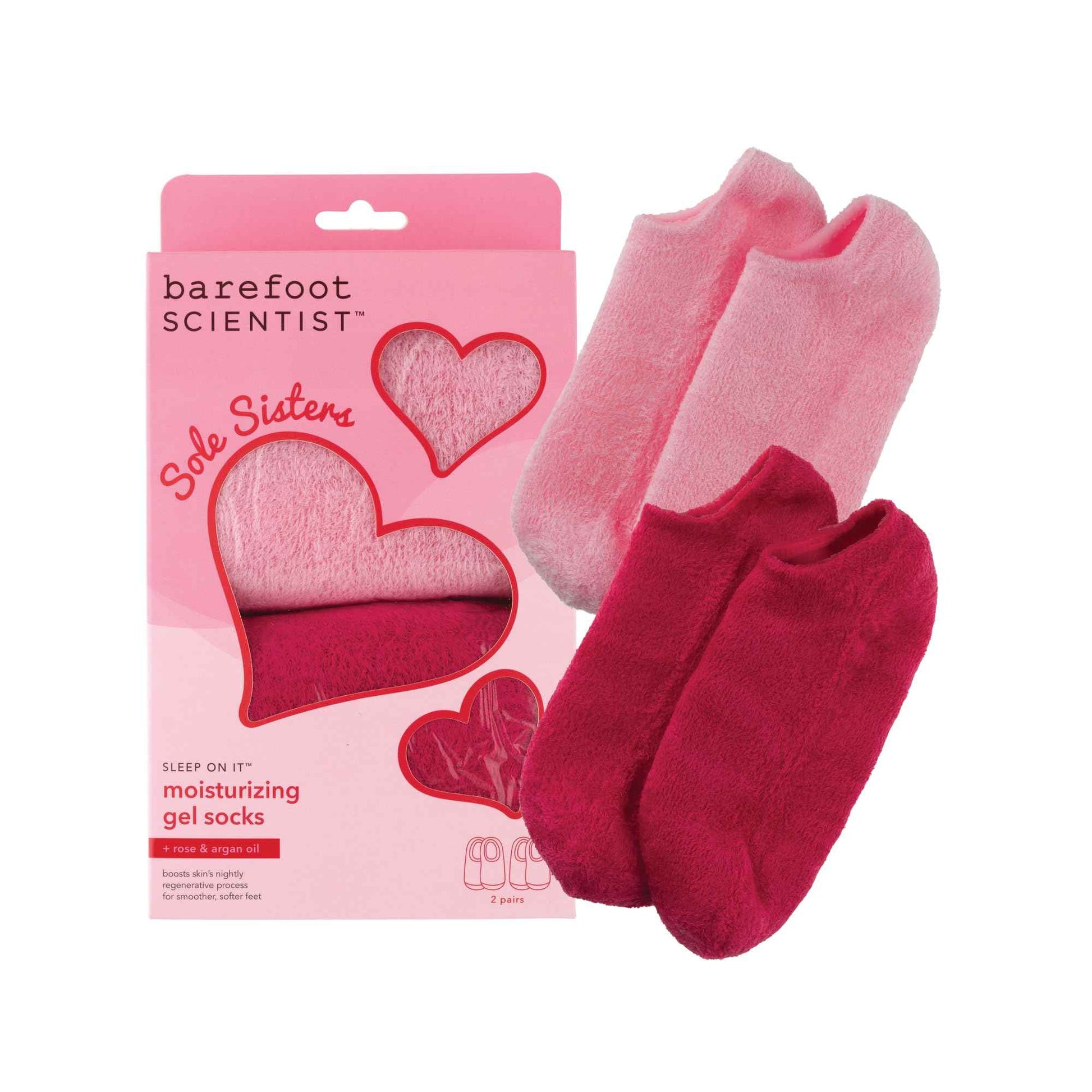 Barefoot Scientist Sleep On It Overnight Moisturizing Gel Socks, Nourish Your Feet, Sole Sisters, Red and Pink, 2 Pack