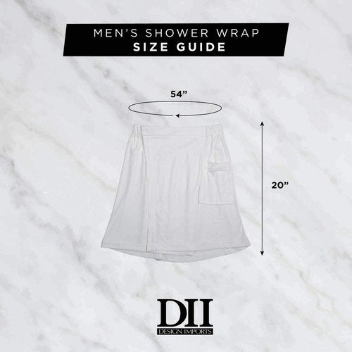 DII Men's Terry Shower Wrap Collection Adjustable Closure and Pocket, 54x20, Black