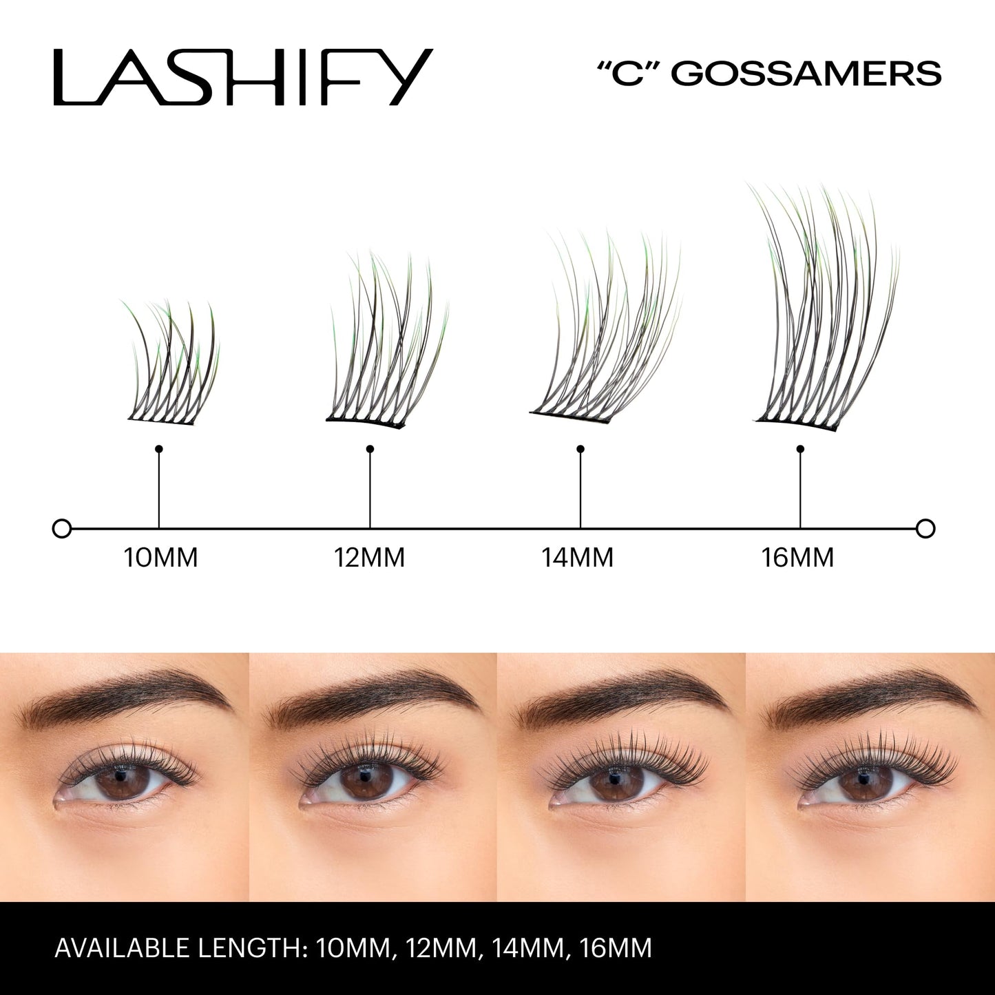 Lashify Curl 12mm Gossamer Eyelash Extensions Refill in Ombre Green, Easy DIY False Lashes for a Natural Look