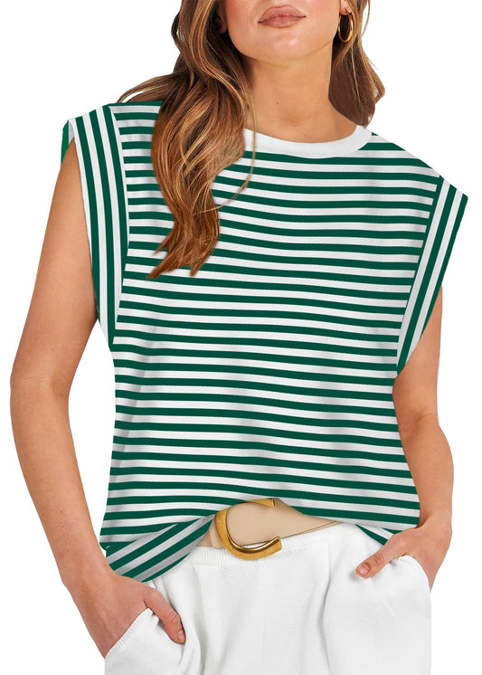 Green Striped Tank Top for Women Cute Summer Tops Dressy Casual Fashion Trendy Shirts 2024 S