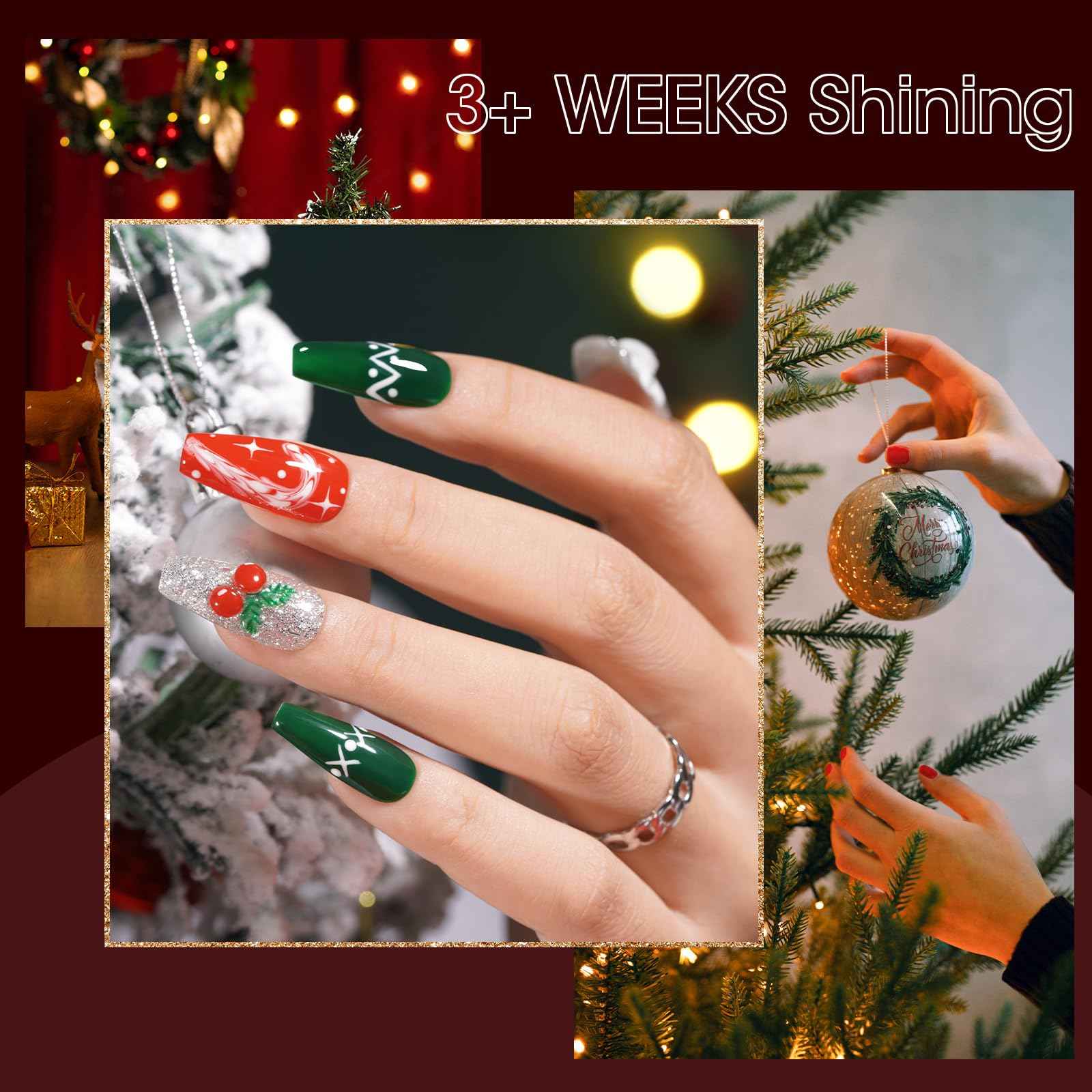 Candy Lover Christmas Gel Nail Polish Kit with U V light - 12 Xmas Colors Gel Polish with 72W Nail Lamp Base Top Coat Gel Nail Kit for Beginners with Everything Manicure Kit for Women Teen Girl Gifts