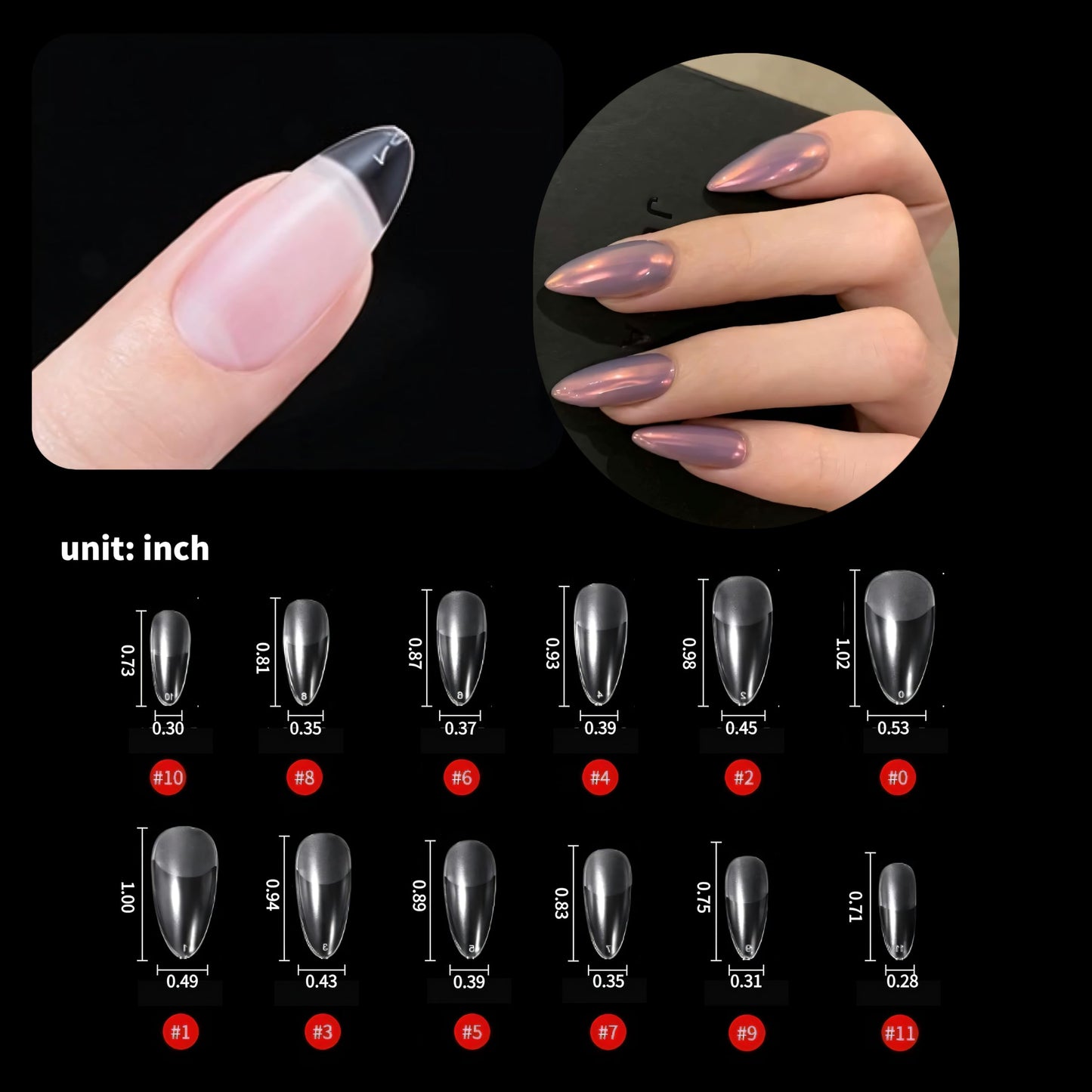 240Pcs Almond Press On Nail Tips - Clear Acrylic Ultra-Thin Seamless Full Cover Nail Tips, 12 Sizes Kit for DIY Home Manicure, Strong Hold, Flexible for Beginners