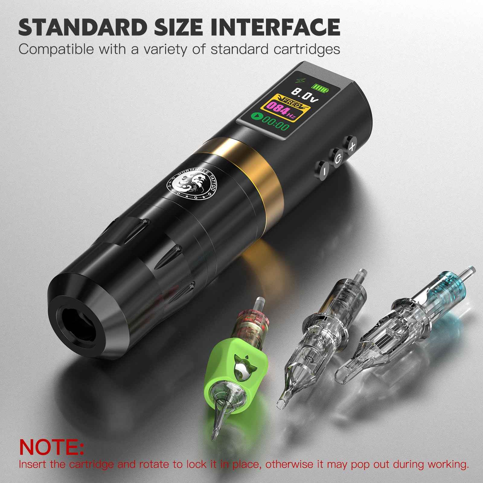 Wormhole Tattoo 58Pcs Complete Tattoo Gun Kit - Aluminum Alloy LED Smart Tattoo Pen Wireless Tattoo Machine with 1800mAh Battery for Tattoo Beginners - Black WTK313