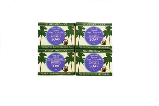 Niugini Organics Natural Bar Soap - Moisturizing Soap Bar from Premium Organic Coconut Oil - Cold Pressed Bath Soap for Men & Women - Face & Body Soap Bars - Jabon De Baño (Lavender, Pack of 4)