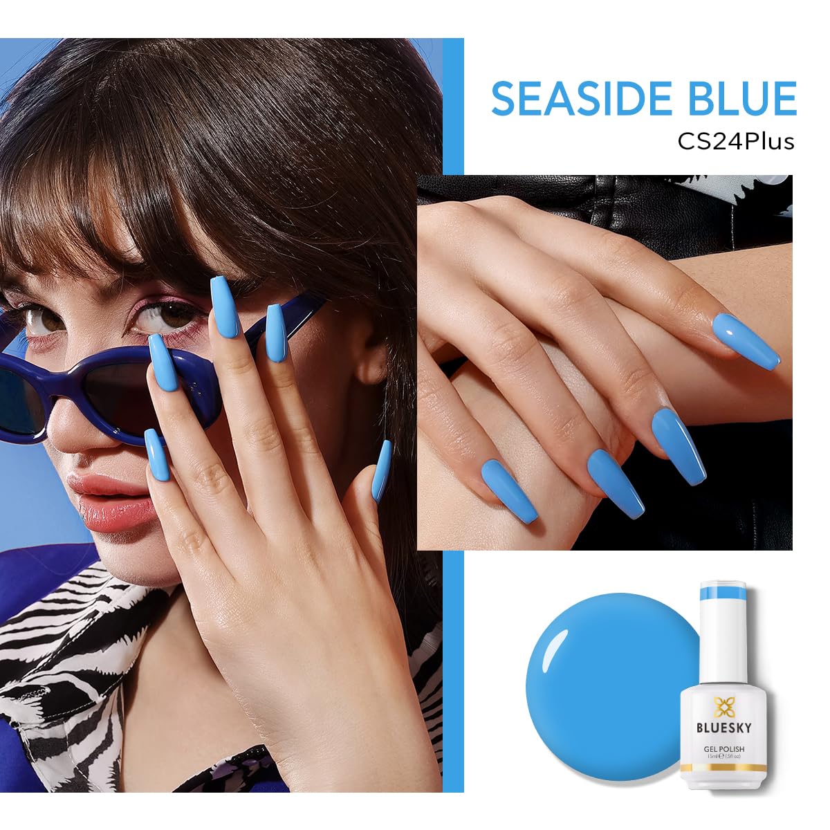 BLUESKY Gel Polish for Nails Color Blue Salon Single Bottle Gel Soak Off Manicure at Home,Long Lasting &Chip Resistant, Vegan, 15ml CS24P/SEASIDE BLUE