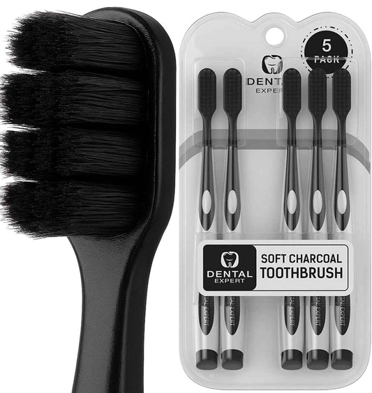 Soft Toothbrushes for Adults - Black Charcoal Toothbrush Ultra Soft for Sensitive Gums - Teeth Whitening Brush for Adults & Children [Extra Family Pack] Super Soft Tip Bristles