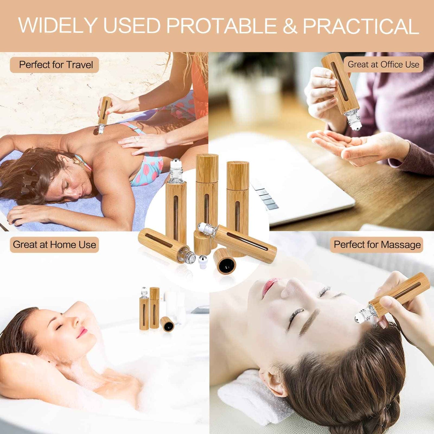 MYKASEN 12Pcs 10ml Roller Bottles Balls for Essential Oils, Roll on Bottles with Bamboo Shell Clear Glass Inner, Portable Refillable Perfume Sample Bottle with Stainless Steel Ball