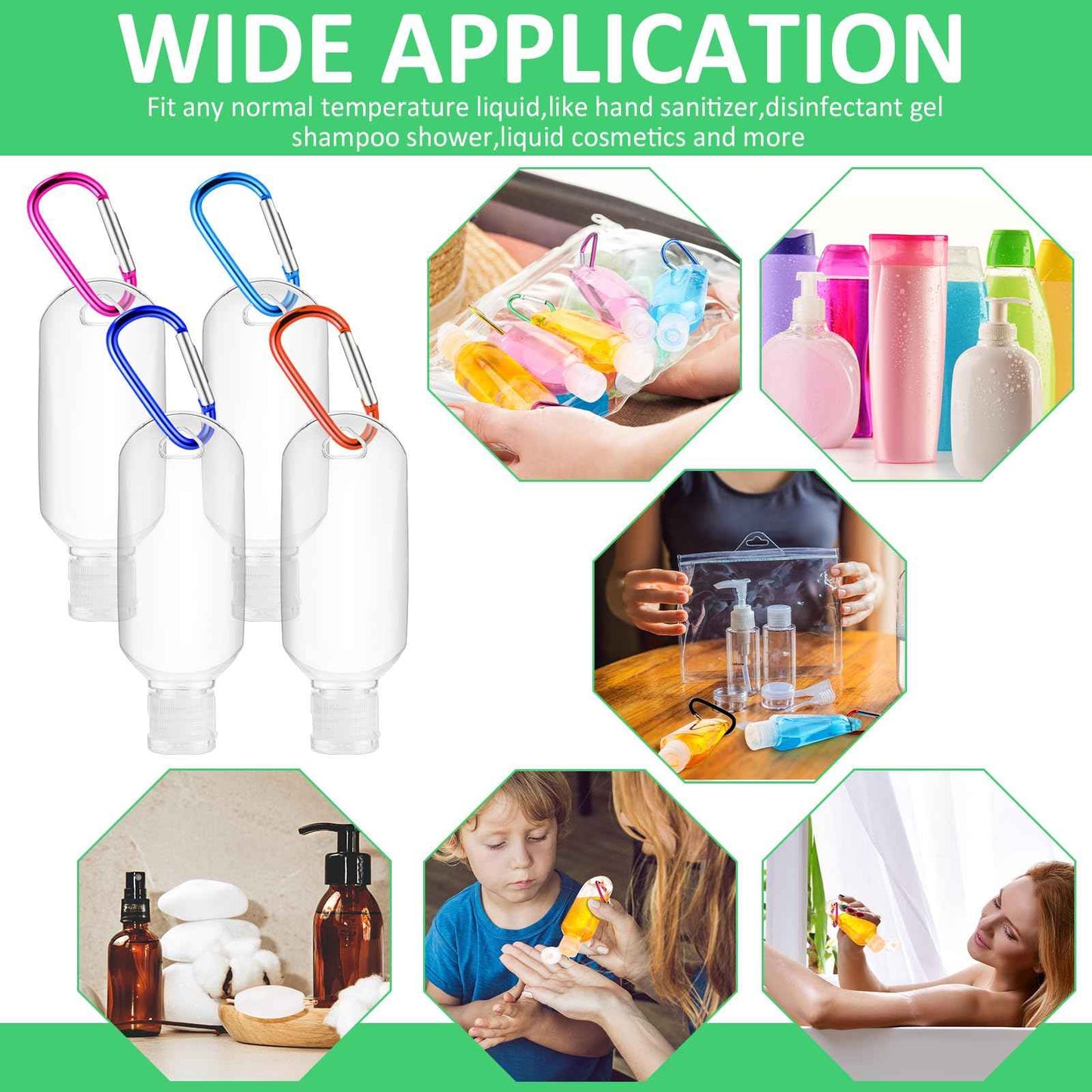 FairySandy 50 Pcs Traveling Bottles with Keychain 2oz Clear Plastic Hand Sanitizer Holder Keychain Empty Refillable Liquid Packing Container Squeeze Plastic Bottle with Lid,Rectangle