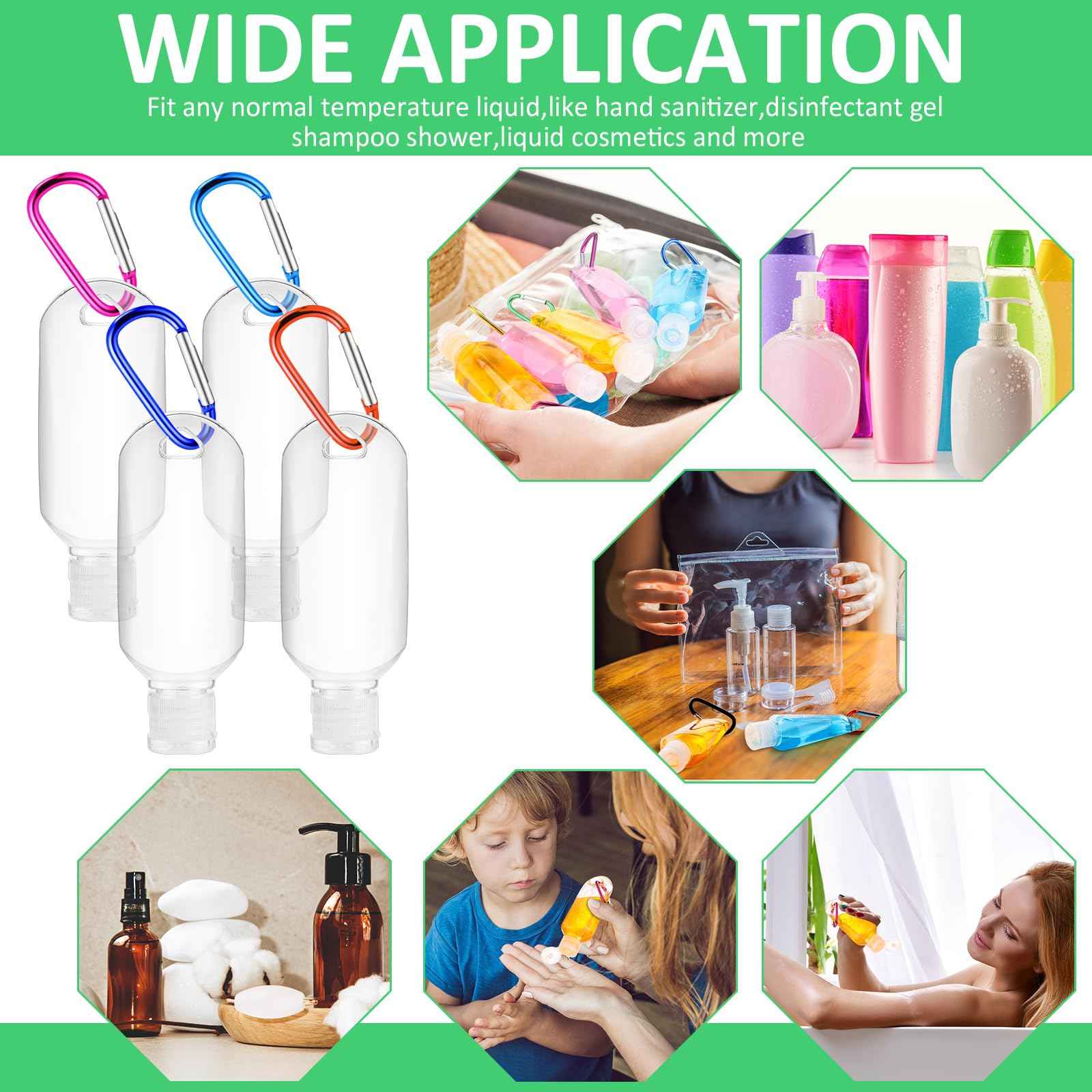 FairySandy 50 Pcs Traveling Bottles with Keychain 2oz Clear Plastic Hand Sanitizer Holder Keychain Empty Refillable Liquid Packing Container Squeeze Plastic Bottle with Lid,Rectangle