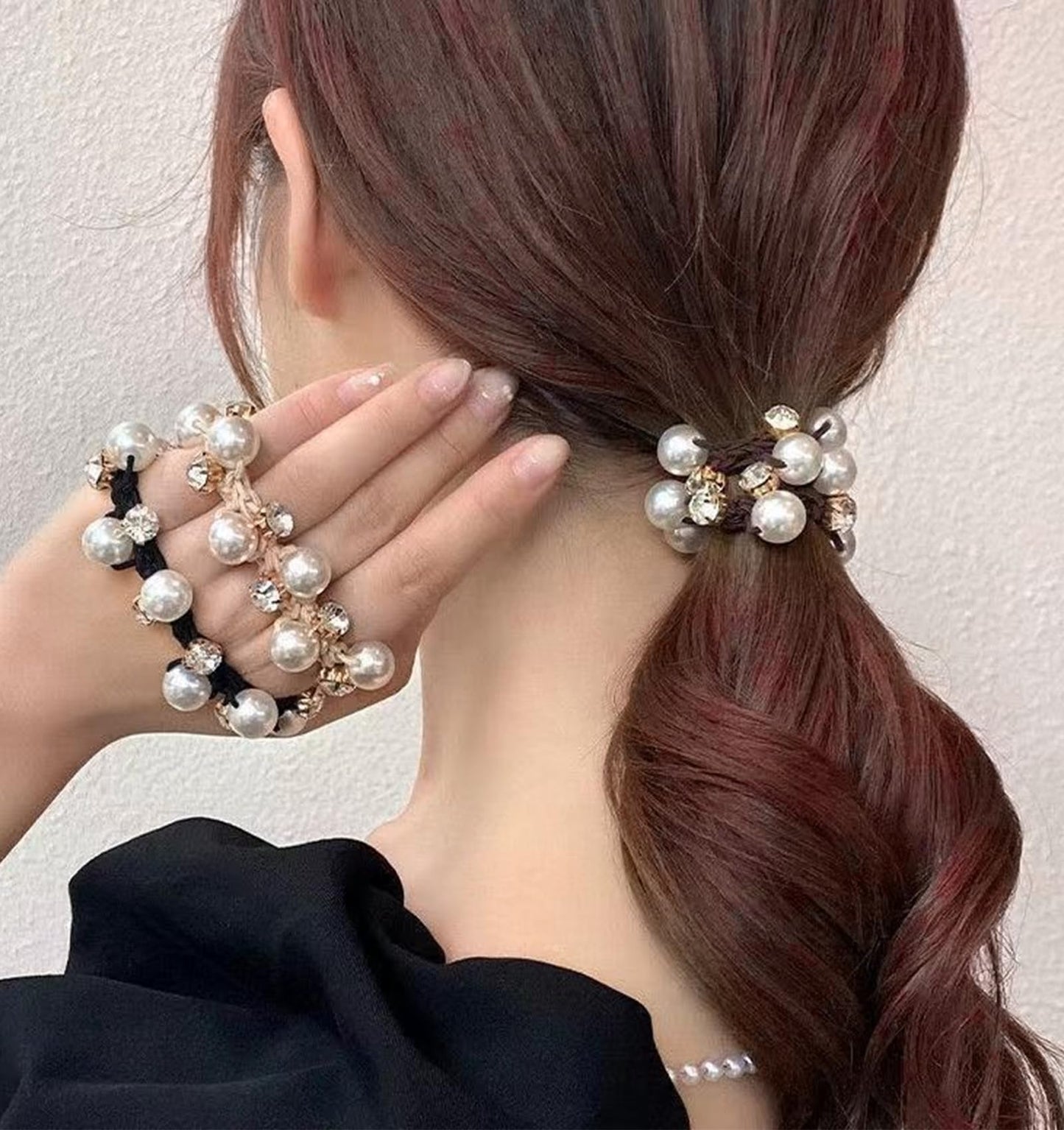 Pearl Hair Tie, 6 Pcs Pearl Hair Accessories, Elastic Pearl Hair Accessories, Crystal Hair Ties Ponytail Holder for Women and Girls