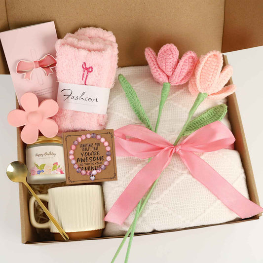 Gifts for Women, Get Well Soon Blanket Gift Baskets, Self Care Gifts Baskets Unique Christmas Gift for Women Thinking of You/Mothers Day/Best Friend Inspirational Friendship Gift