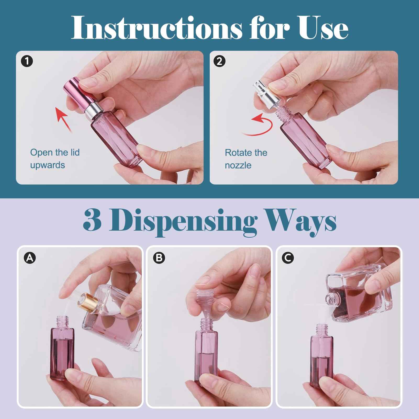 ILZAR 5 PCS Travel Perfume Bottle Refillable, 10ml Empty Mini Perfume Bottle Leakproof Perfume Atomizer Set for Travel, Cologne Bottle Portable Perfume Atomizer Refillable for Women and Men