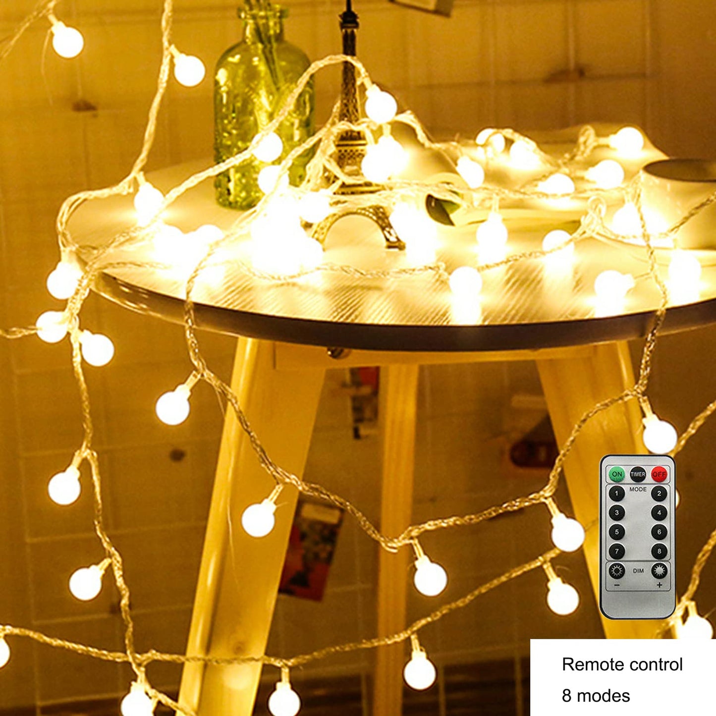 ZIMINGU LED Ball String Lights, 19.6FT 40LEDs Globe Waterproof Fairy String Lights with Remote Control USB Powered, Decorations for Indoor Party Wedding Christmas Tree Patio Balcony, Warm White