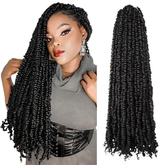 The BOHOBABE Pre-twisted Passion Twist Crochet Hair 20 Inch Long Pre-looped Crochet Passion Twist Braiding Hair 8 Packs Soft Bohemian Twists (1B)