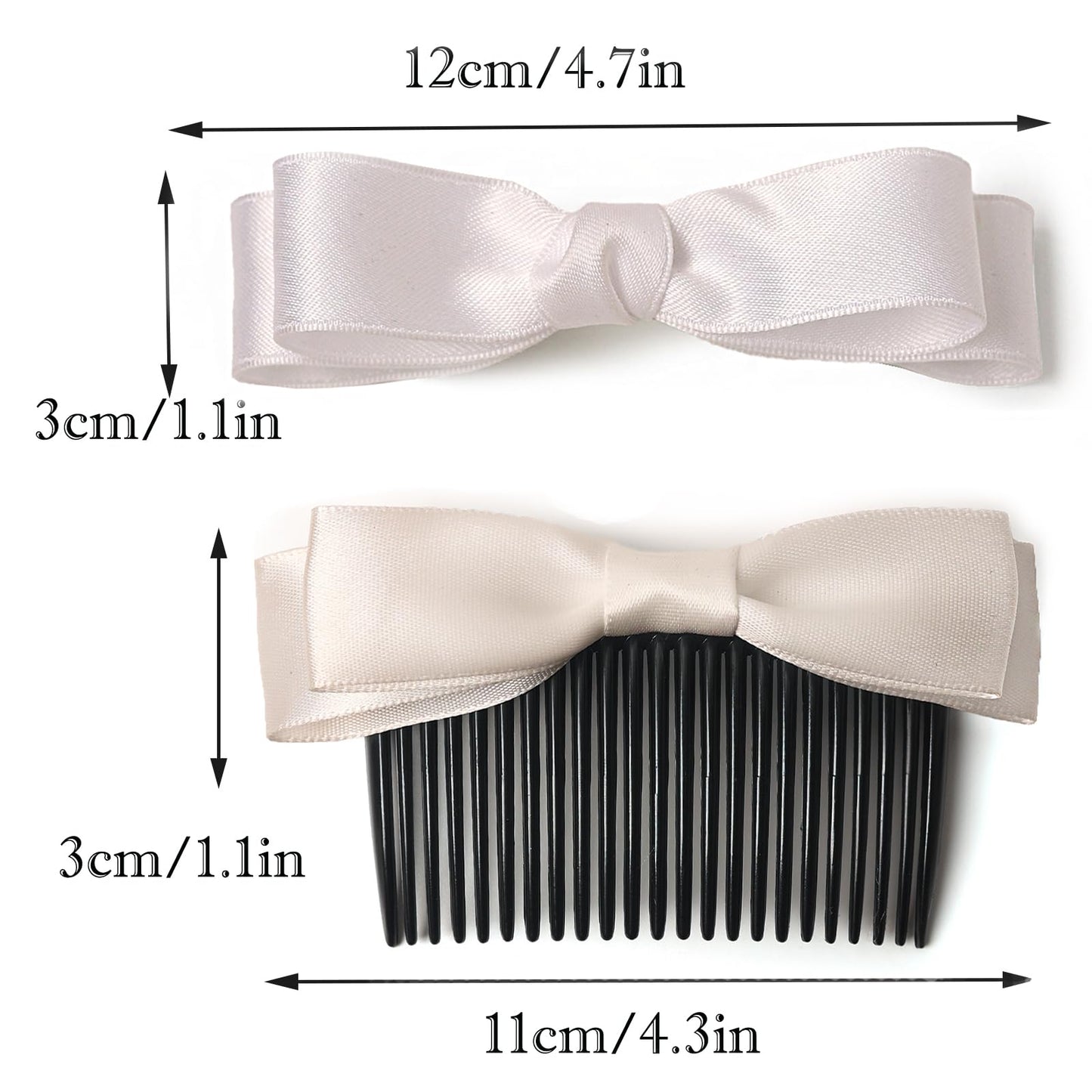 4Pcs Bow Hair Clip for Women Girls Satin Hair Ribbon Claw Clips Cute Barrettes for Teens Kids Bows for Christmas Gifts Hair Clips Solid Bowknot (White)