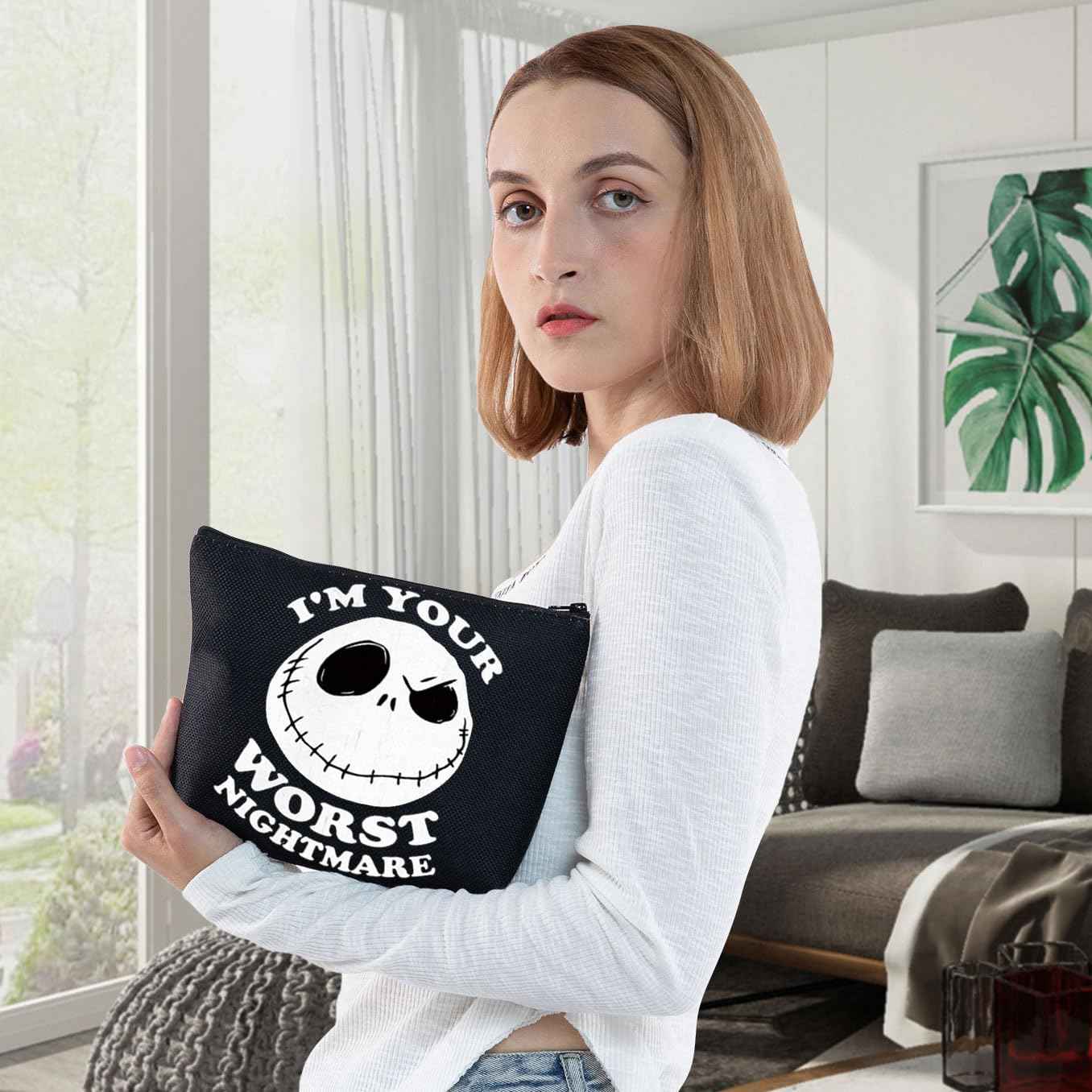 WZMPA Funny Jack Cosmetic Bag Jack Fans Gifts I'm Your Worst Nightmare Makeup Zipper Pouch Bag Horror Fairy Tales Merchandise (Worst Nightmare -BL)