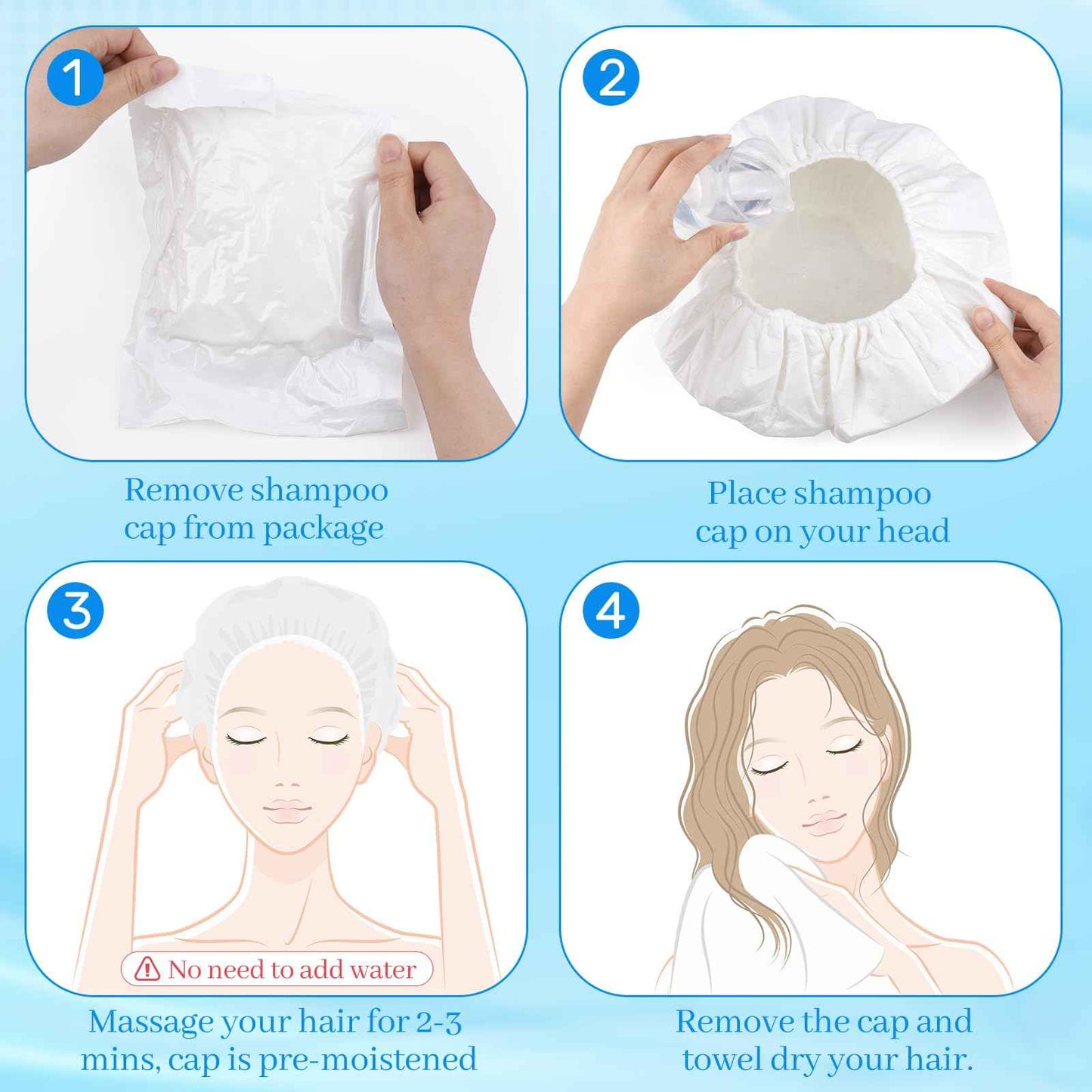 Shampoo cap 12 Pack, No-Rinse Shampoo Cap, Waterless Shampoo and Conditioner Suitable for Adults, Bedridden and Seniors Suitable for Adults, Bedridden and Elderly, Hospitals, Camping