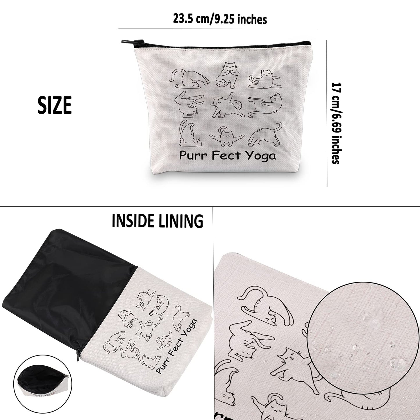 G2TUP Yoga Gift Purr Fect Yoga Makeup Bag Cat Yoga Cosmetic Bag Cat Lover Gift Yoga Instructor Gift Yoga Lover Gift Zipper Travel Pouch (Purr Fect Yoga White Bag)