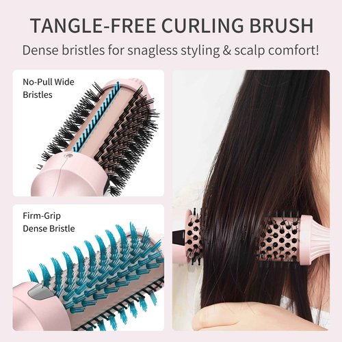 AISEELY Thermal Brush Curling Iron, 1.5 Inch Ceramic Heated Round Brush, Curly and Straight Hair, 6 Temperature Settings, Negative Ion Less Damage, Dual Voltage Hair Tools, Pink