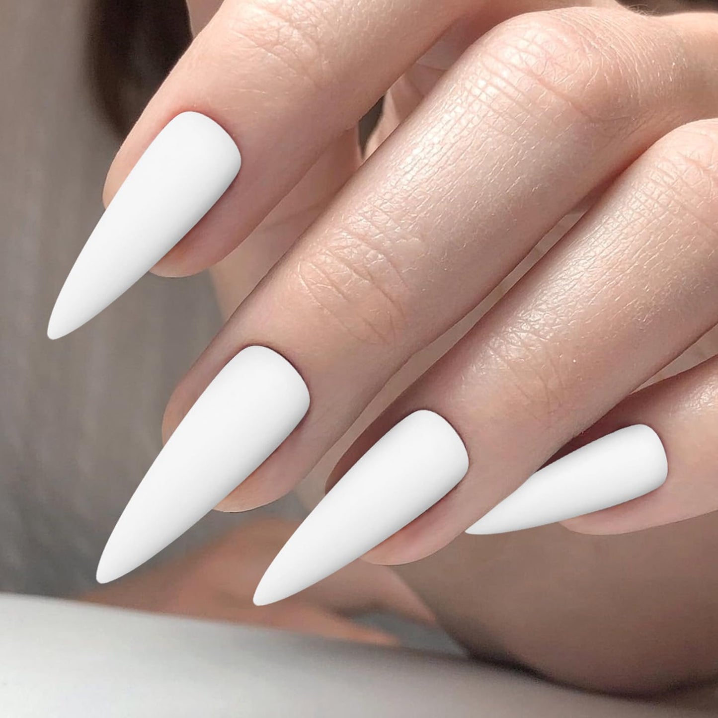 Bellelfin 120pcs Long Press on Nails Stiletto Nails Press on Full Cover Matte Fake Nails Pure Colored Stiletto False Nail Acrylic Glue on Nails for Women Girls,White Nails