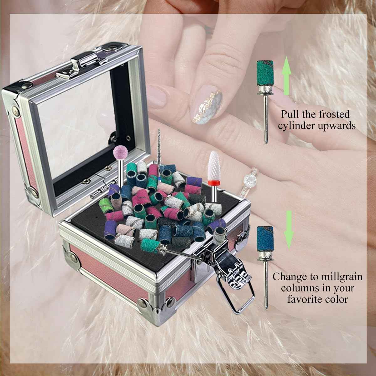 30 Pcs Nail Drill Bits Set with Stylish Nail Drill Bit Holder and Sanding Bands for Nail Drill,Professional Diamond Ceramic Nail Drill Bit for Electric Nail Drill Machines with 2/32" Interface