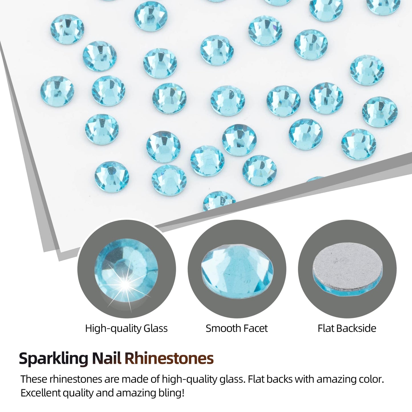 Nail Rhinestones Kit, Nail Art Decorations with Wax Pencil Flat AB Rhinestones Kit DIY Crafts Gemstones for Nail, Shoes, Clothes, Jewels (600 Aquamarine Diamonds + 2500 Flat Rhinestones)…