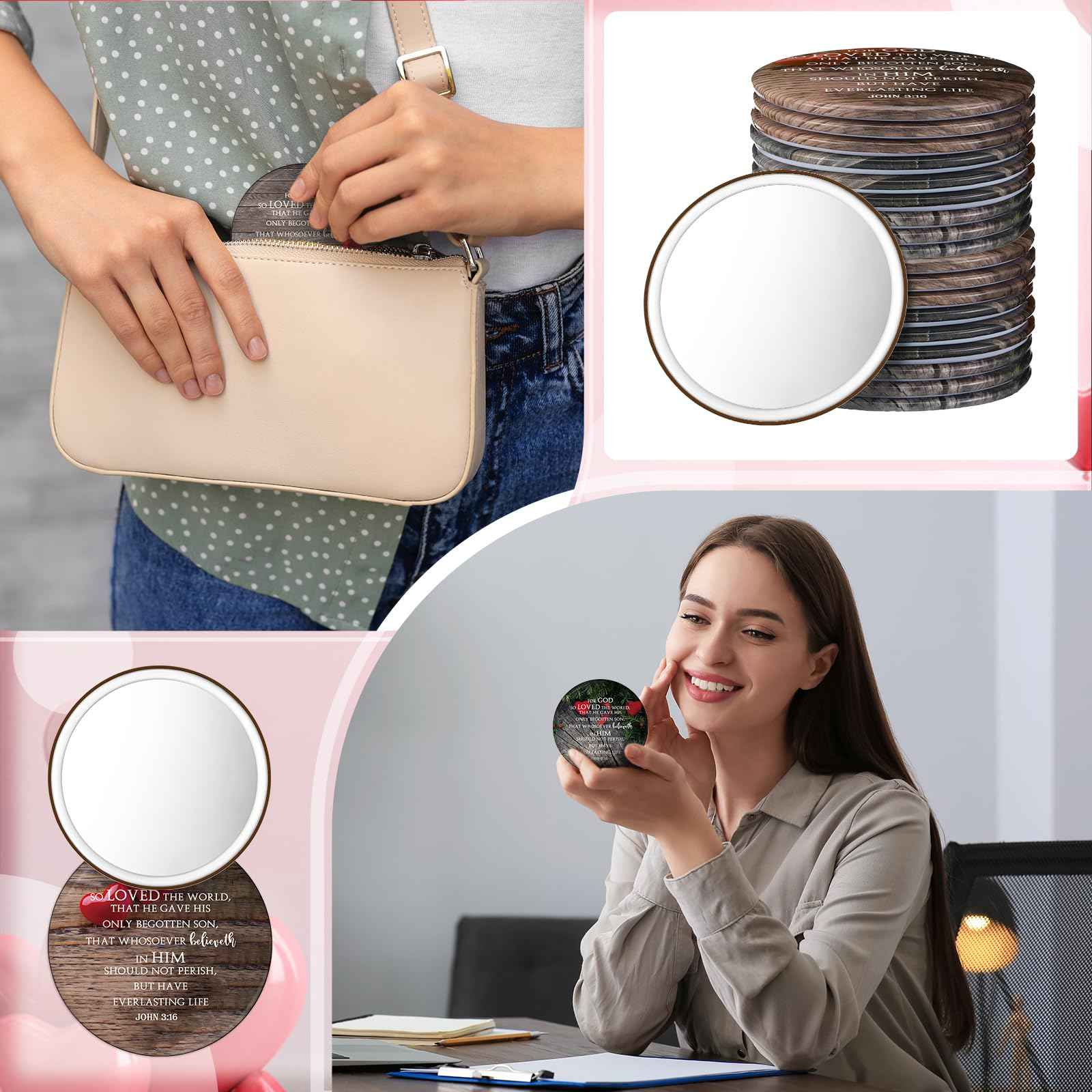 Geetery 30 Pcs Mothers Day Christian Gifts for Women Bulk Compact Mirrors Religious Makeup Mirrors Portable Purse Bible Verse Gifts for International Womens Day Gifts Church