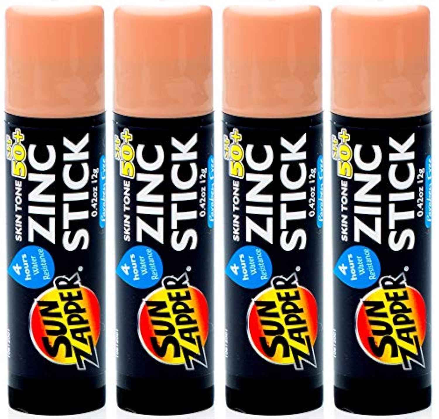 Sun Zapper Zinc Oxide Sunscreen Stick SPF 50+ Light Skin Tone – 4-Pack (0.42 oz each) – Water-Resistant Mineral Sunblock with Vitamin E & Aloe Vera – Made in Australia