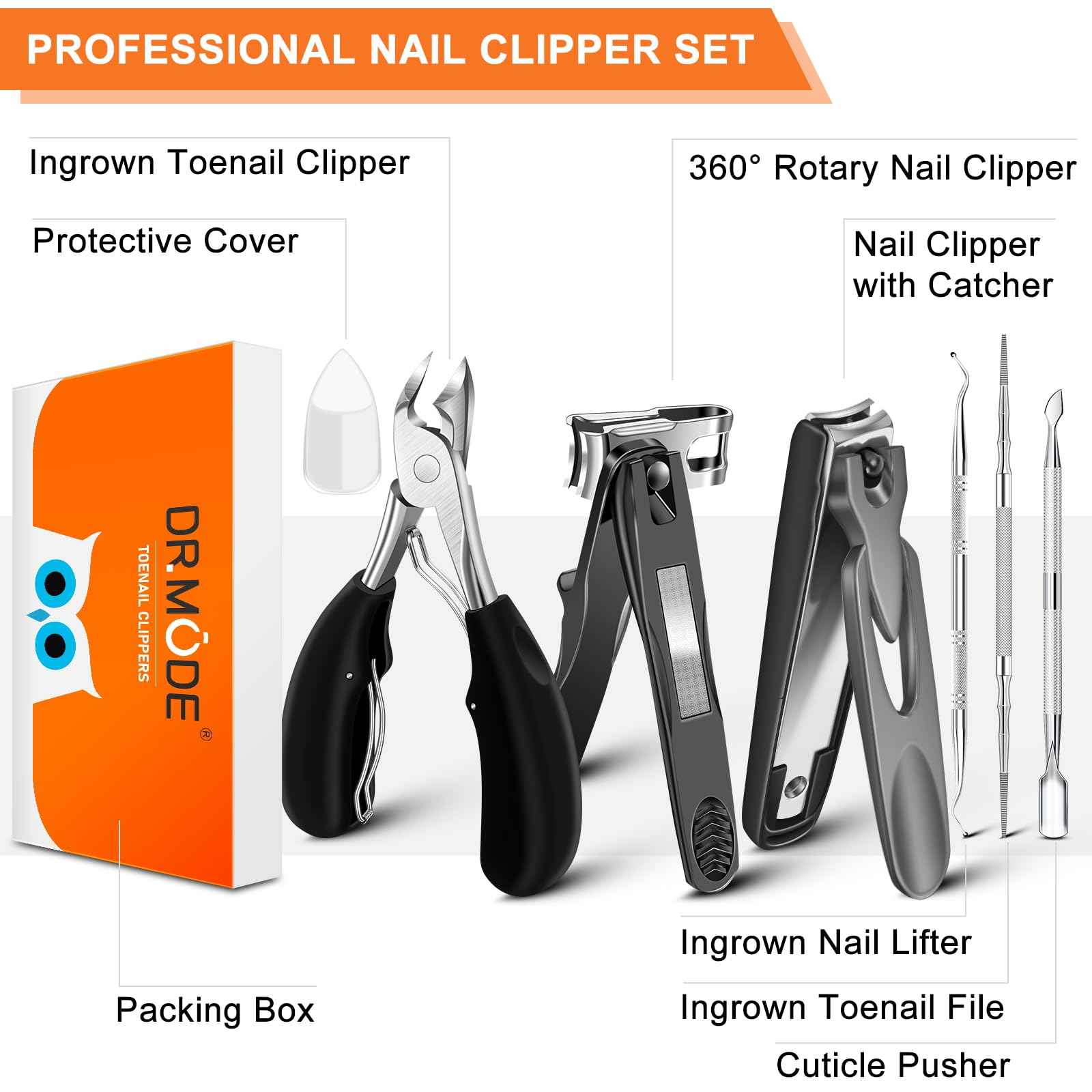Toenail Clippers for Seniors Thick Toenails, Heavy Duty Wide Opening Toe Nail Clippers for Men Thick Ingrown Nails, Large 360 Degree Rotary Anti-Splash Finger Nail Clippers Adult with Catcher