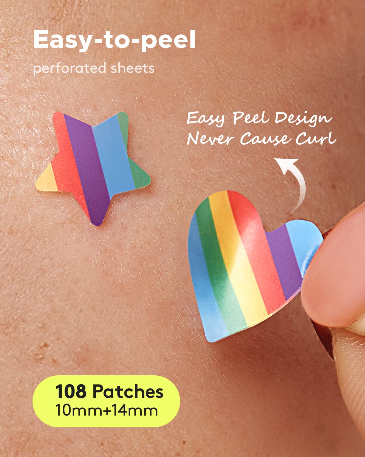 LitBear Acne Patch Pimple Patch, Rainbow Star & Heart Shaped Acne Absorbing Cover Patch, Hydrocolloid Acne Patches For Face Zit Patch Acne Dots, Tea Tree Oil + Centella, 108 Patches, 14mm & 10mm