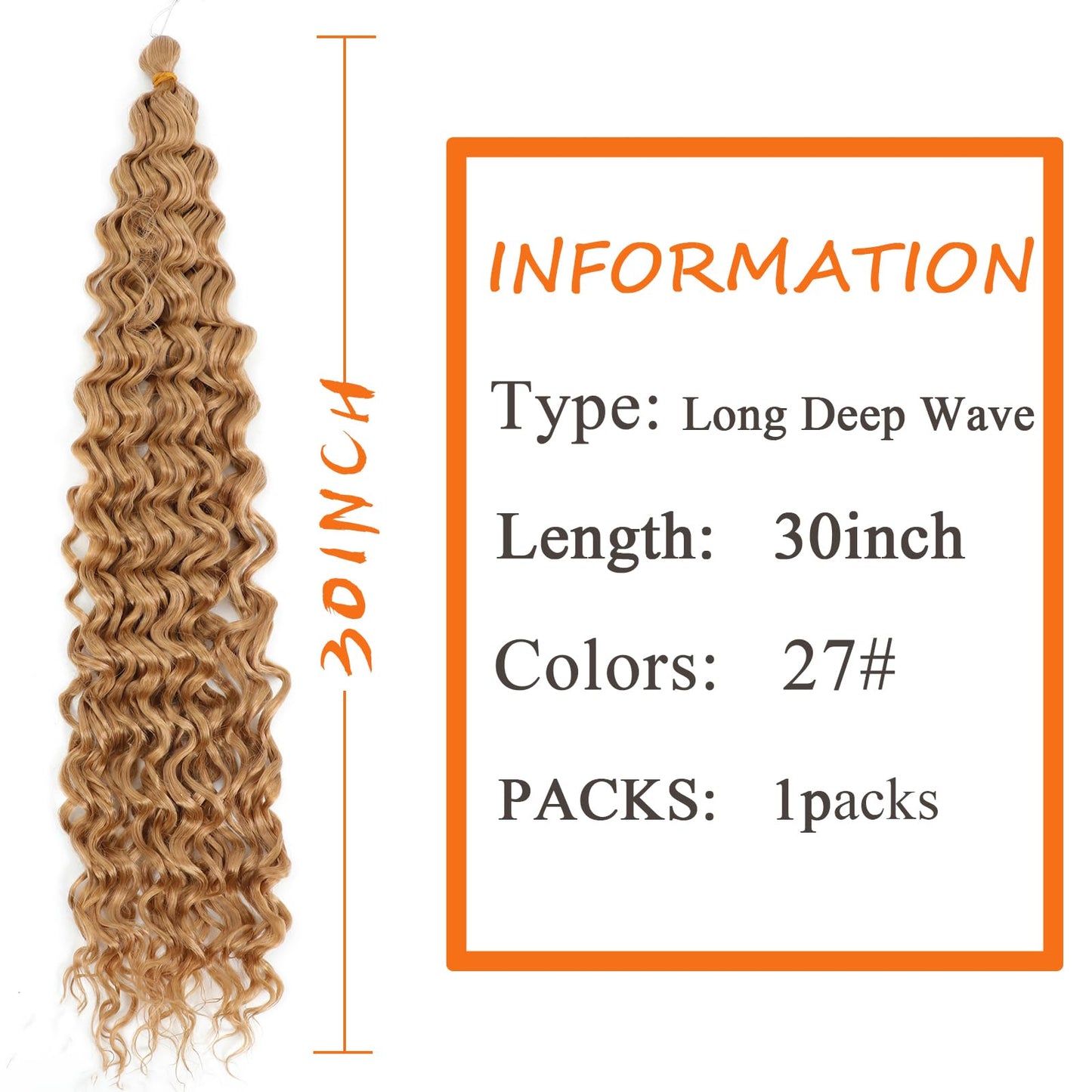 Deep Wave Crochet Hair 30 Inch Long Curly Braiding Hair for Boho Braids Ocean Wave Braiding Hair for Women (30 Inch 1 Pack 4#)