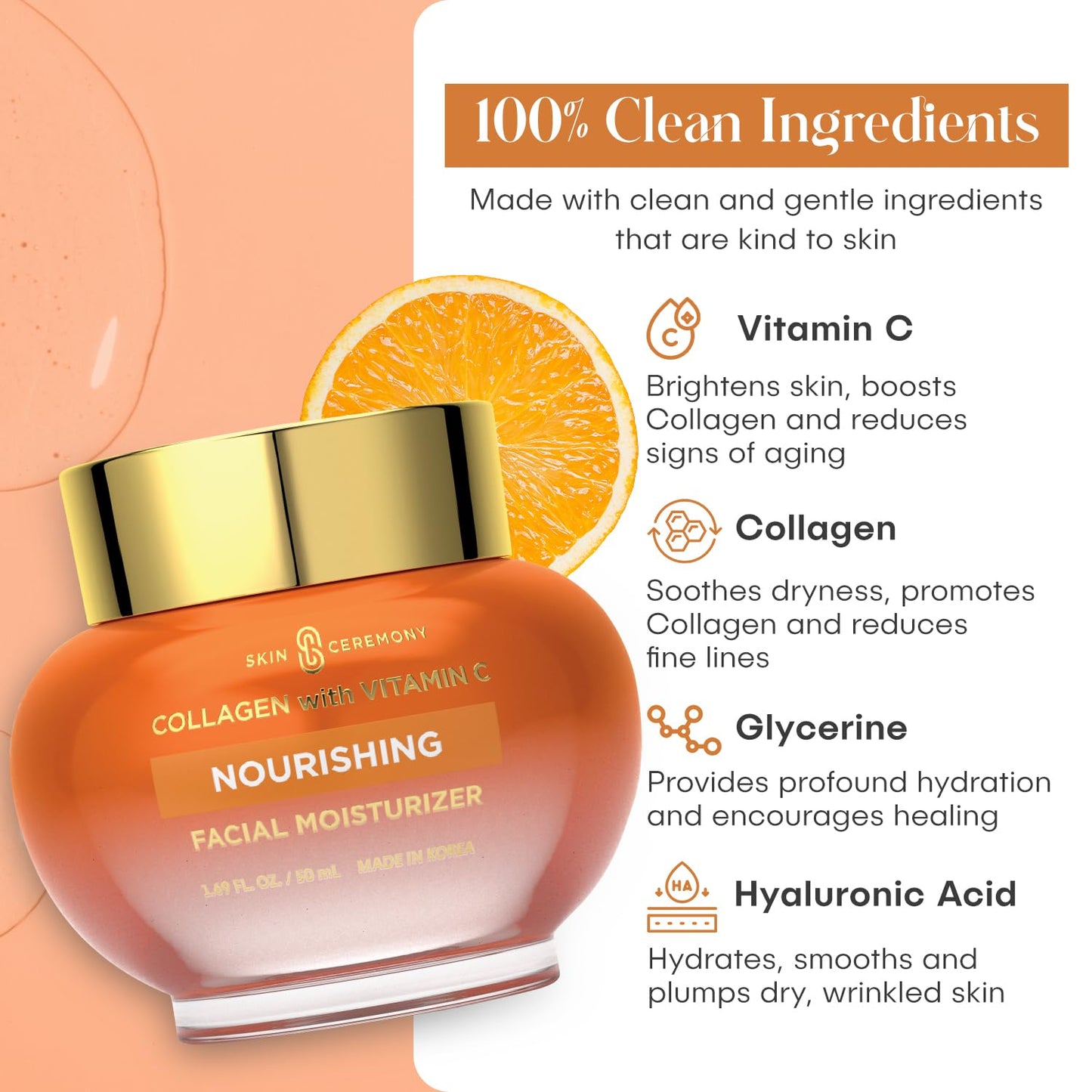 Skin Ceremony Hyaluronic Acid & Collagen Replenishing Facial Moisturizer - Plumps & Smooths Complexion - Deeply Hydrates and Retains Moisture - Skin Care Made in Korea - 1.69 FL.OZ.