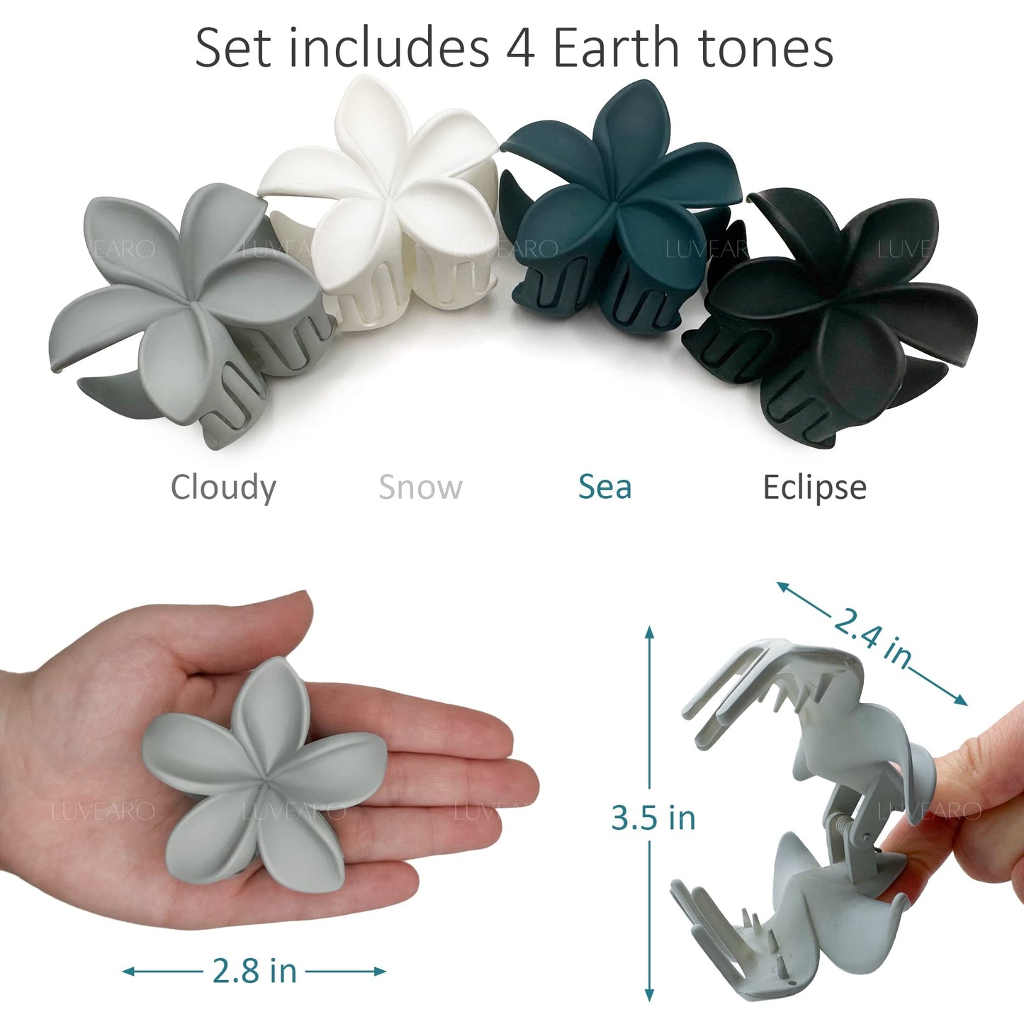 Luvearo Matte Flower Claw Hair Clips - Nonslip Aesthetic Hair Accessories for Thick or Thin Hair