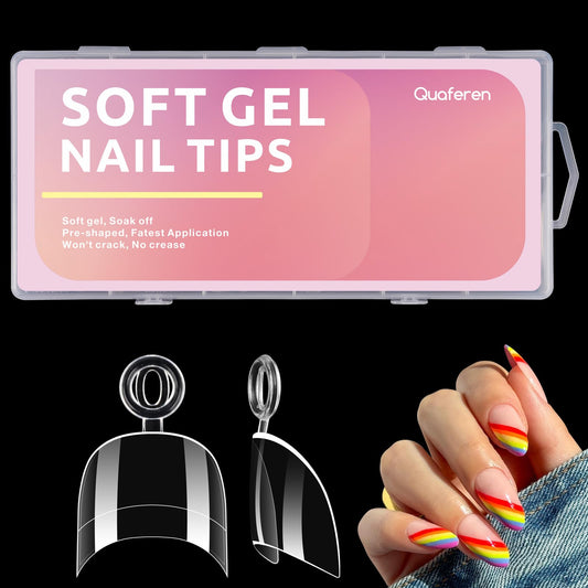 Quaferen Extra Short Nail Tips: 600Pcs Almond Nail Tips Half Cover Acrylic Nails Clear Nail Tips for Nail Extension 12 Sizes With Box