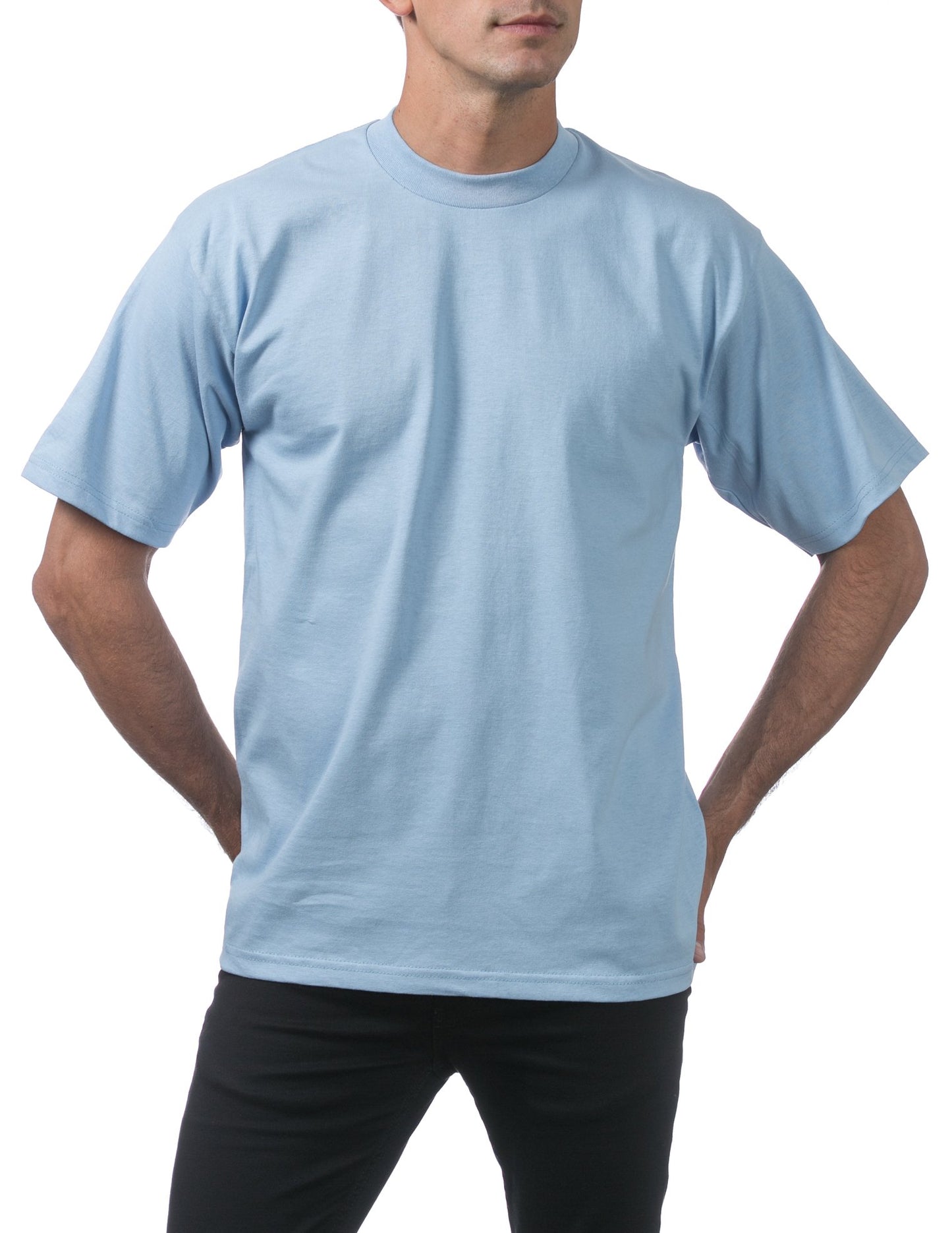 Pro Club Men's Heavyweight Cotton Short Sleeve Crew Neck T-Shirt, Sky Blue, Small