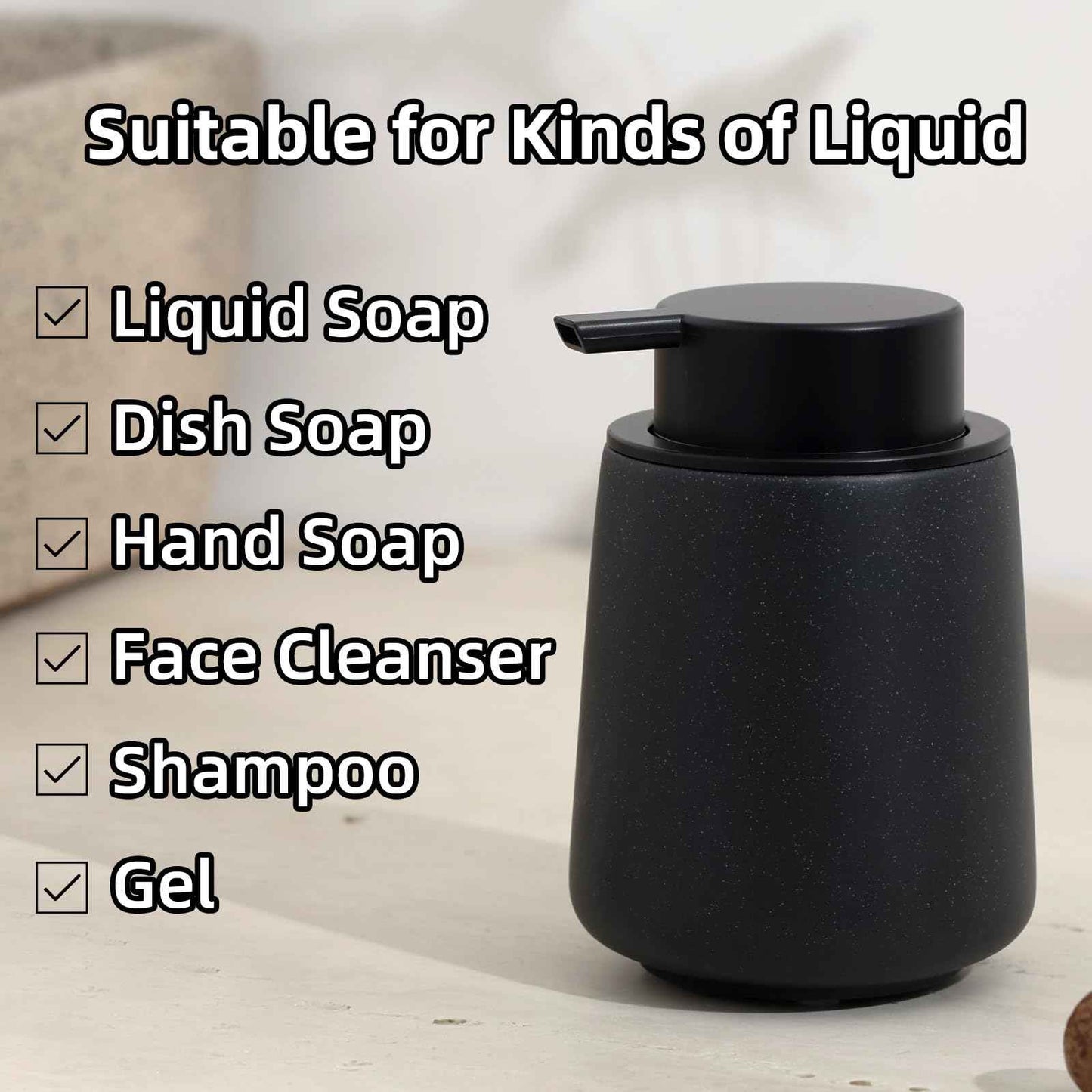 Haocoott Foaming Soap Dispenser Pump 12OZ, Refillable Foam Hand Dish Soap Dispenser Bottle Jar for Bathroom Kitchen Sink Countertop Home Decor - Black