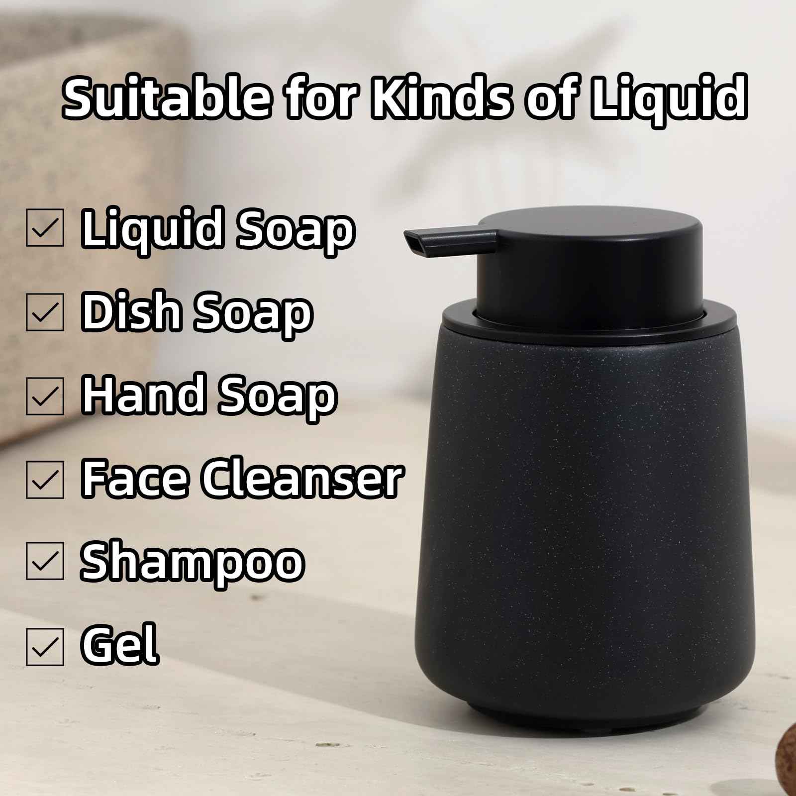 Haocoott Foaming Soap Dispenser Pump 12OZ, Refillable Foam Hand Dish Soap Dispenser Bottle Jar for Bathroom Kitchen Sink Countertop Home Decor - Black