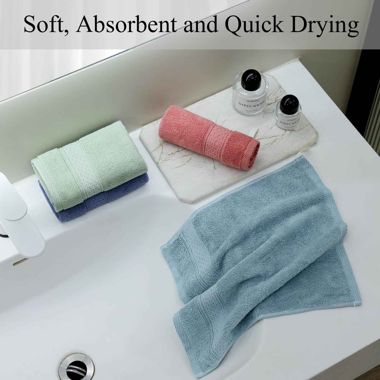 6 Pack 100% Cotton Washcloths Set, Highly Absorbent and Soft Feel Fingertip Towels, 13 x 13 in Quick Dry Face Cloths