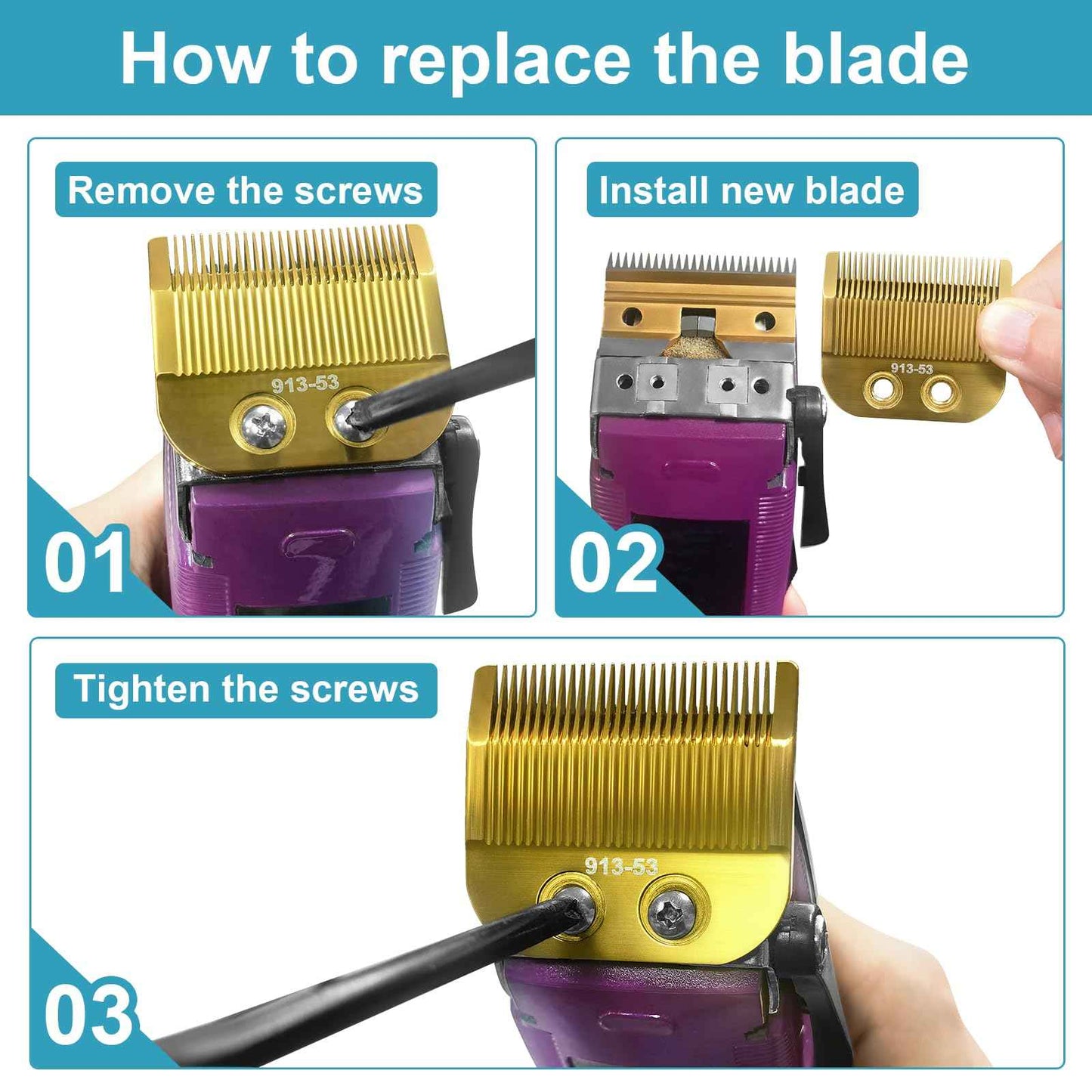 913-53 Fine Blade Replacement Trimmer Blade Compatible with Oster Fast Feed 076023 and Salon Pro Clippers 076830 Blades Replacement，Golden